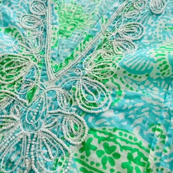Lilly Pulitzer Tunic Beaded Sarasota Bundle in Jungle Large Cotton Green Teal - Picture 3 of 7